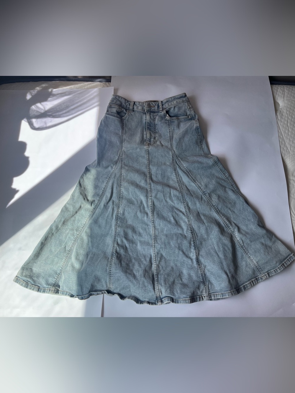 Light Wash Denim Panel Skirt